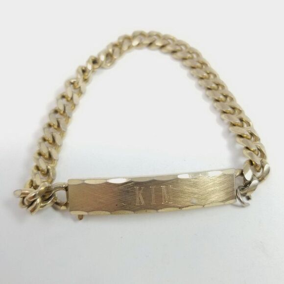 Vintage Speidel KIM ID Name Engraved Chain Bracelet, Gold Tone, Made in USA - Picture 1 of 7